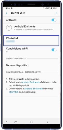 Schermata Menu router wi-fi di un telefono Galaxy