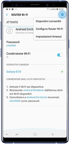 L’icona dei tre puntini si trova nell’angolo in alto a destra della pagina RouterWi-Fi