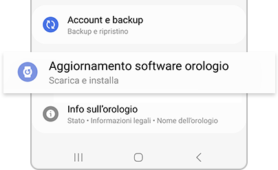 Aggiornamento software orologio evidenziato nell’app Galaxy Wearable