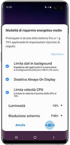 Attivazione rapida del risparmio energetico medio