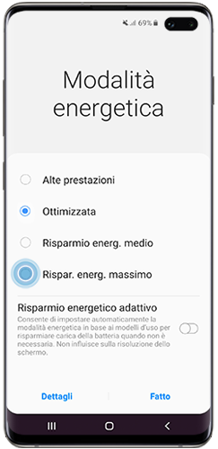 Attivazione risparmio energetico massimo