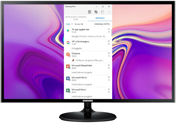 Le notifiche appaiono nella schermata di Samsung Flow e come notifica popup