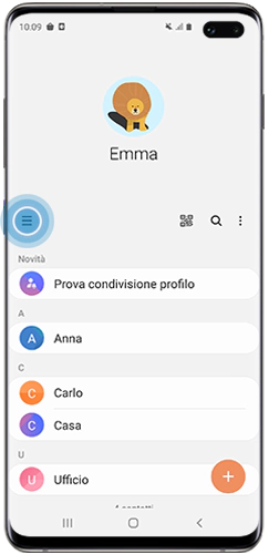 Icona del menu nella rubrica di S10