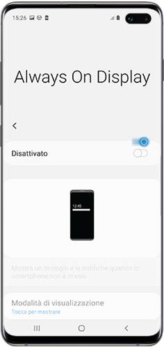 Schermata di attivazione dell'AOD con le opzioni di personalizzazione