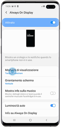 La modalità di visualizzazione ti permette di scegliere come visualizzare la schermata AOD