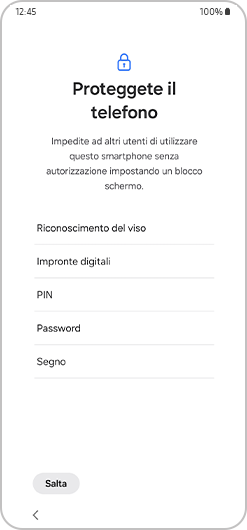 Selezione del metodo di blocco viene visualizzata.