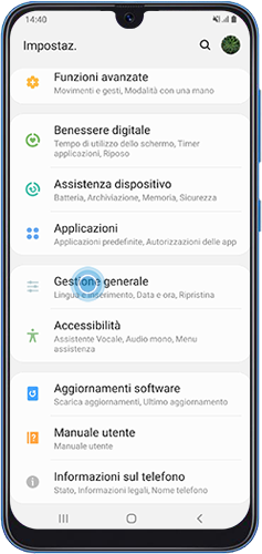 Puoi accedere a Gestione generale dall’app Impostazioni o cliccando l’icona impostazioni nel pannello delle notifiche