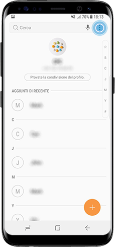 Cliccare l’icona per accedere al Menu gestione contatti di Galaxy S8 Android 7