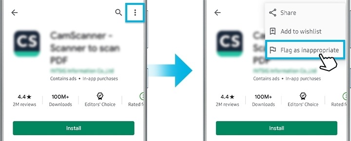 Finestra del menu più opzioni di Play Store