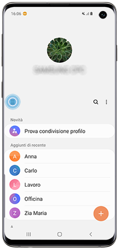 Cliccare l’icona per accedere al Menu gestione contatti di Galaxy S10 Android 9