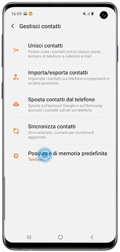 Scegliere se spostare i contatti presenti sul telefono Android 9 nell’account Samsung o su quello Google