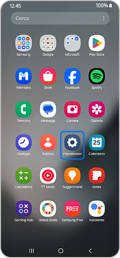 Apri l'app Impostazioni sulla schermata principale dello smartphone