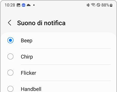 Elenco dei suoni delle notifiche nell’app Galaxy Wearable
