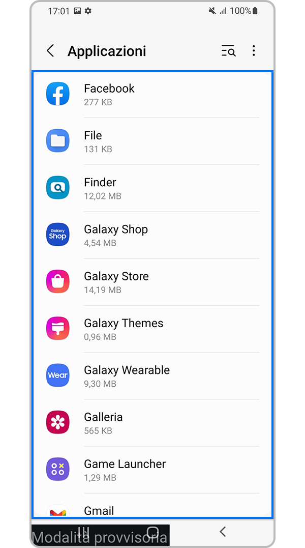 Individua le applicazioni recenti o sconosciute
