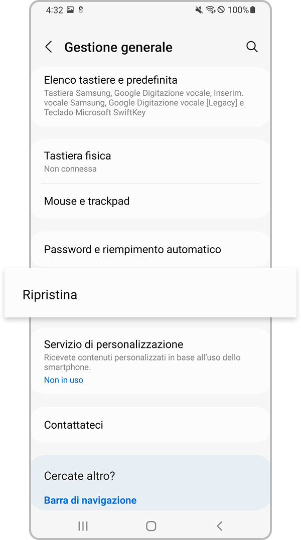 Seleziona Ripristina