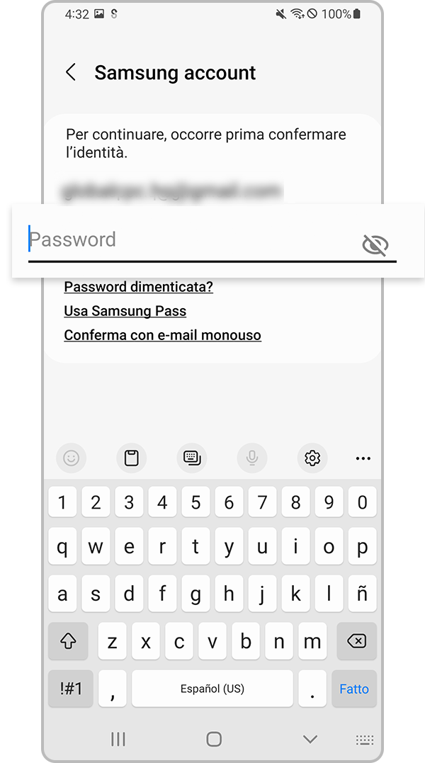 Digita la password per confermare