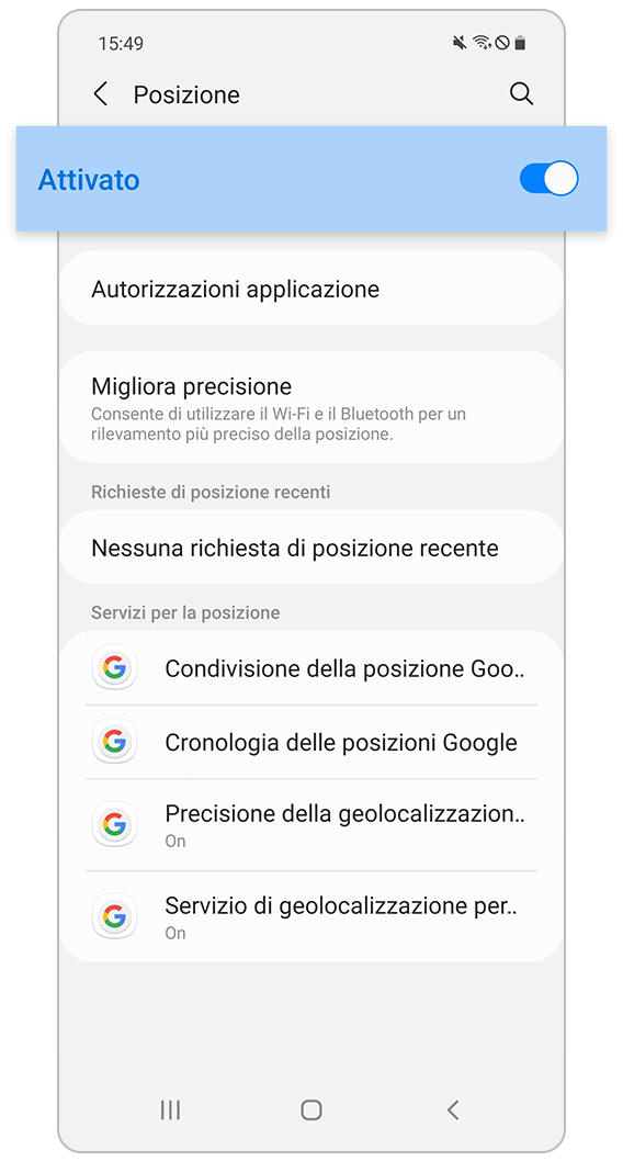 Attiva Impostazioni della posizione