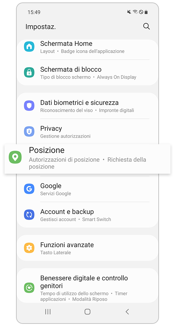 Seleziona “Posizione” da “Impostazioni”