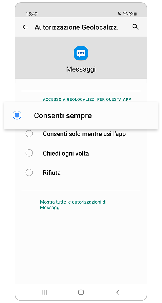 Opzione preferita autorizzazione posizione