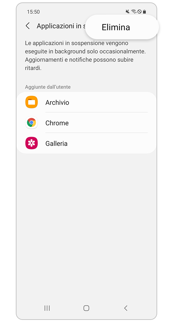 Elimina applicazioni in sospensione