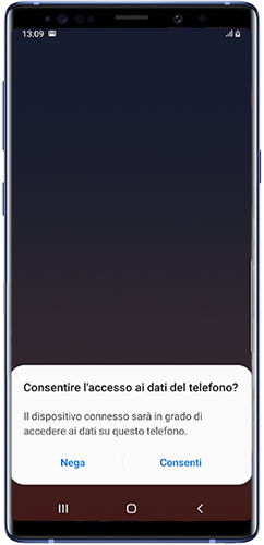 Una notifica popup appare sul telefono per consentire la connessione con il PC