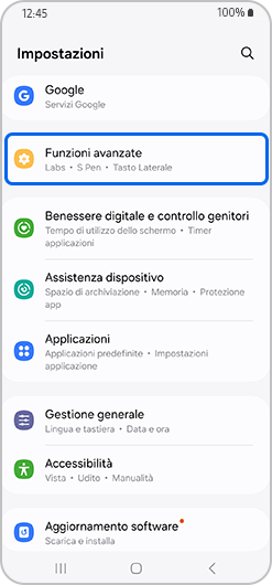 Impostazioni delle funzioni avanzate evidenziate