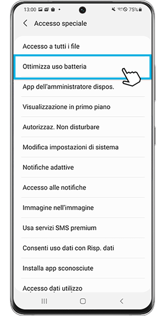 ottimizza le singole applicazioni per usare meno batteria-accesso speciale