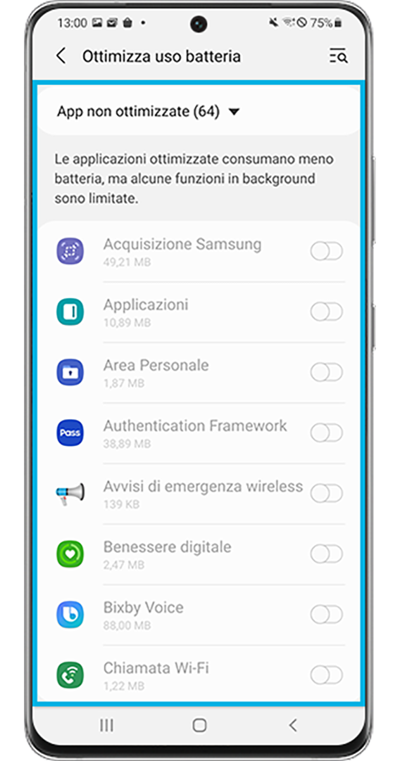 ottimizza le singole applicazioni per usare meno batteria-Ottimizza l’utilizzo della batteria