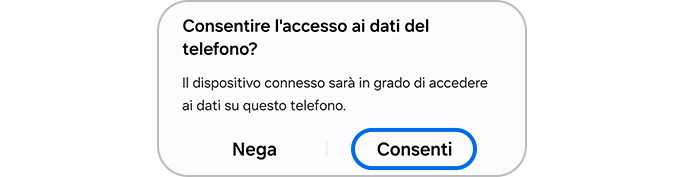 Selezione tramite tocco del pulsante Consenti per accedere ai dati del telefono