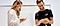Alt text: Una donna e un uomo che tengono e guardano smartphone Galaxy Flip.