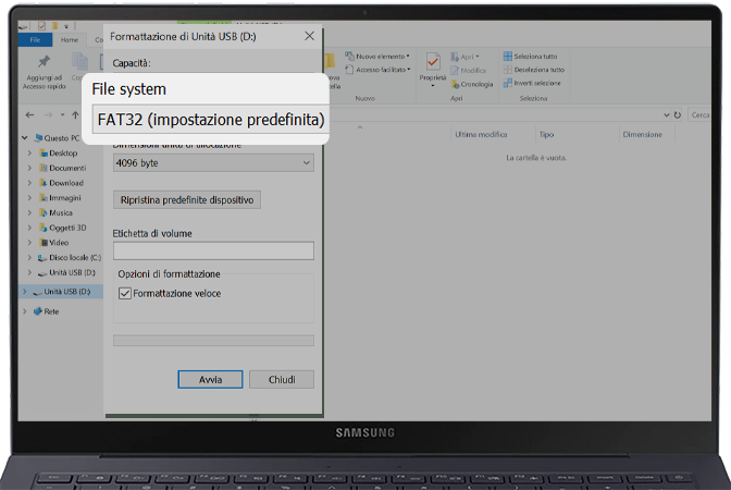 Immagine del PC con l’opzione File system