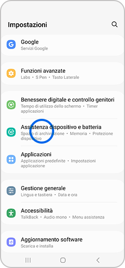 Schermata delle impostazioni di uno smartphone Samsung Galaxy