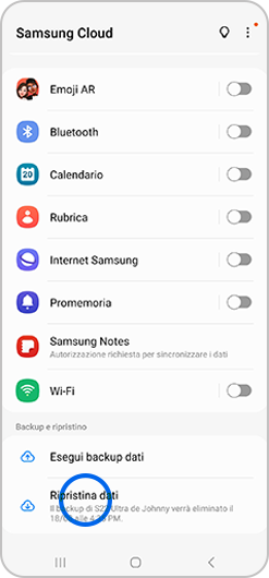 Schermata Samsung Cloud di uno smartphone Samsung Galaxy.