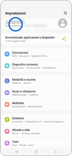 Schermata Impostazioni di uno smartphone Samsung Galaxy.