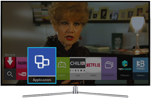 Sezione Applicazioni in evidenza sullo schermo di un TV Samsung 2017