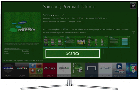 GIF dell'interazione sullo schermo del TV: cliccando Scarica inizia il download dell'applicazione