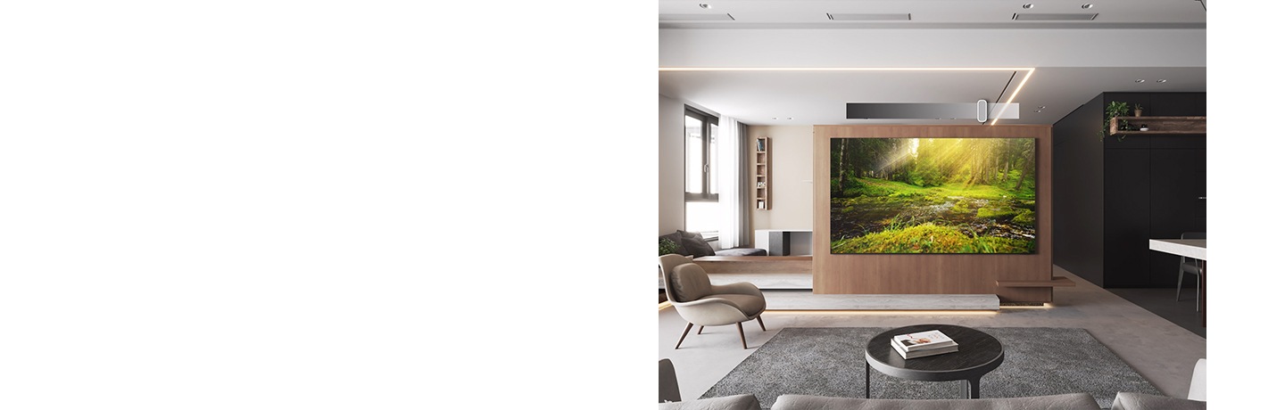 Un TV Samsung installato sulla parete di un soggiorno. La stanza illuminata si trasforma gradualmente in un ambiente più buio simile a quello notturno. Il TV rileva le variazioni di luce attraverso un sensore e ottimizza il consumo energetico, indicato dall'icona di una presa di corrente con un numero inferiore di barre di energia. La modalità AI Energy ti consente di migliorare il risparmio energetico mentre guardi la TV o quando non sei in casa. Il TV trasmette onde in tutta la stanza per rilevare la presenza di persone. La sagoma vuota sul divano indica che non c'è nessuno nelle vicinanze, e di conseguenza il TV ottimizza il consumo energetico, indicato dall'icona di una presa di corrente con un numero inferiore di barre di energia.