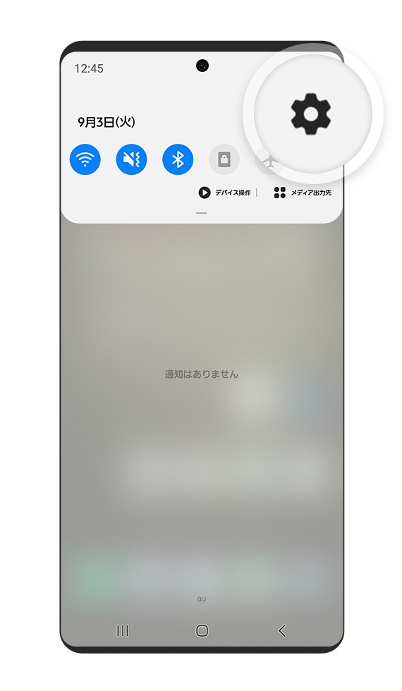 設定アイコンが拡大表示されているスマートフォン。