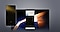 スマートフォンのホーム画面は、Smart View機能を通じてタブレットに表示されています。Smart View機能が実行中で、スマートフォンの画面が暗くなっています。
