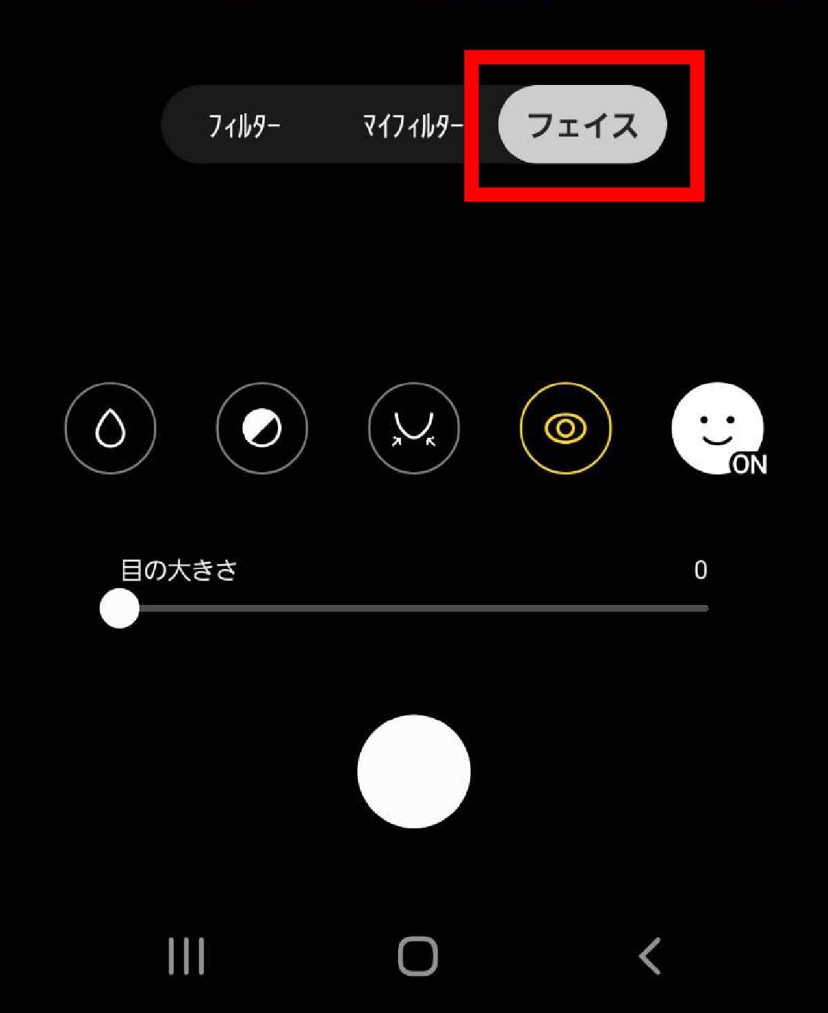 肌色補正、小顔補正、目の大きさ補正の使い方2