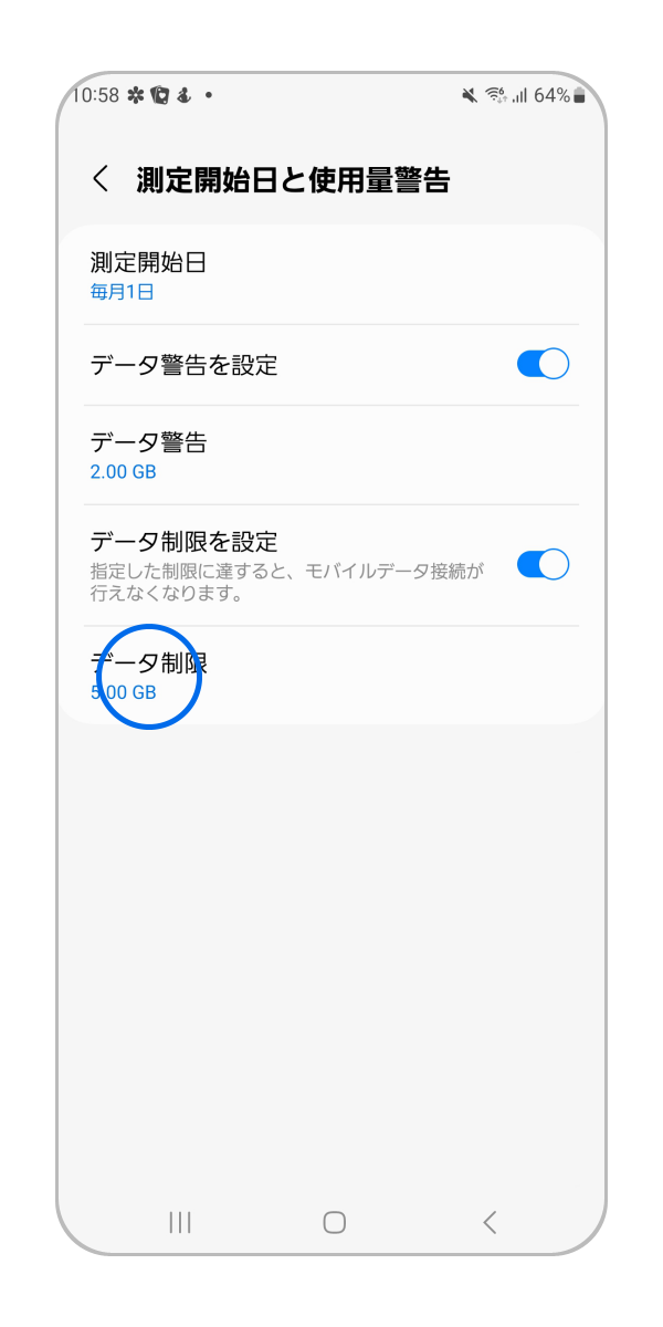 「データ制限」をタップします。