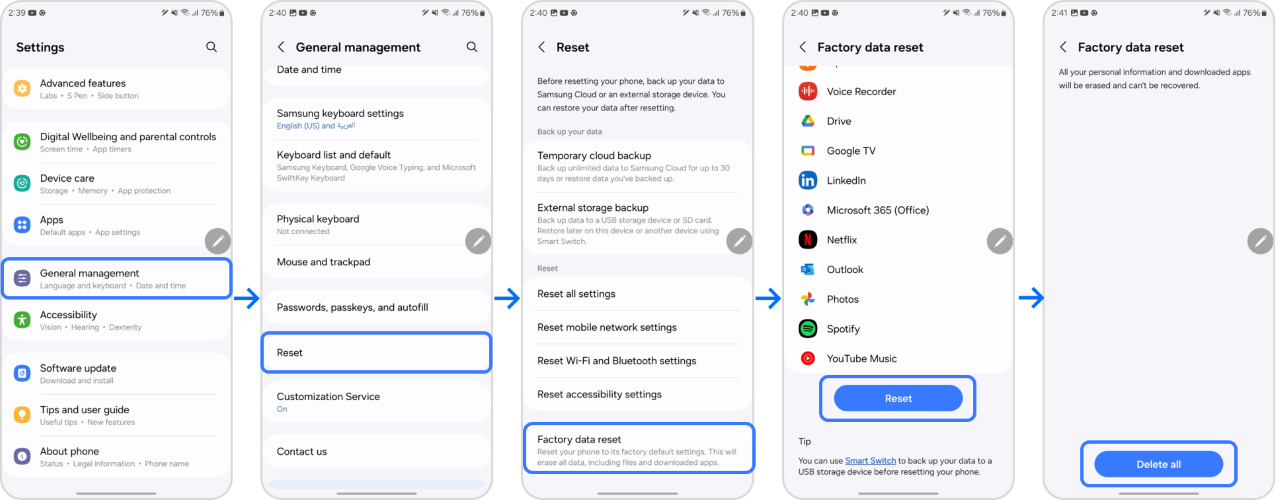 Factory data reset