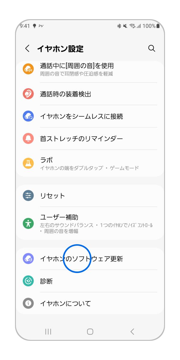 「イヤホンのソフトウェアの更新」をタップします。