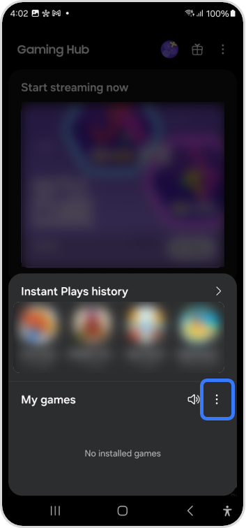 Gaming Hub three dots