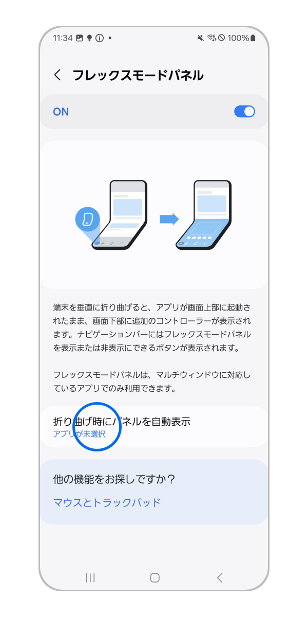 「折り曲げ時にパネルを自動表示」をタップします。