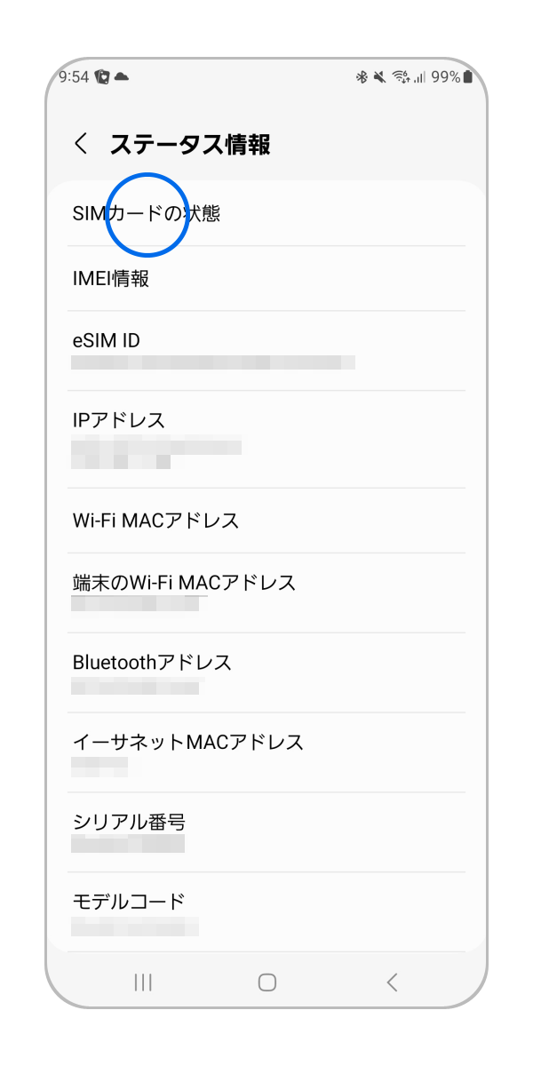 「SIM カードの状態」をタップします。