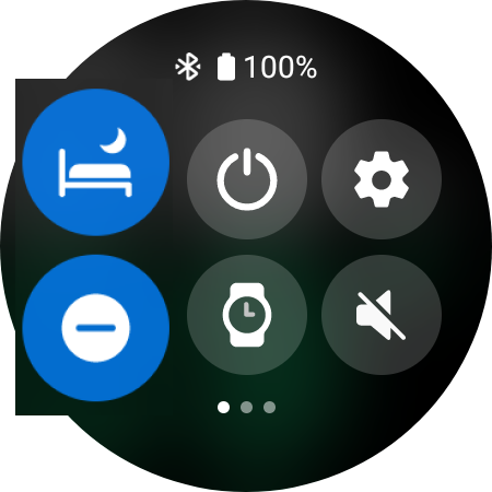 睡眠モード、通知をミュート、シアターモードのアイコンをそれぞれ押して機能を OFF にします。(青くなっていると ON の状態)
