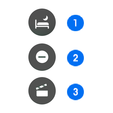 ①睡眠モード ②通知をミュート ③シアターモード