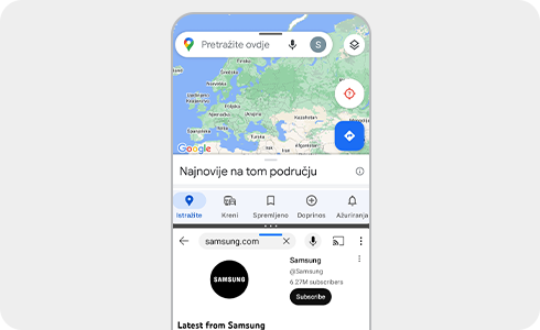 Prikaz uređaja Galaxy s različitim jezicima teksta aplikacije.