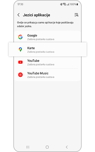 Prikaz aplikacija za koje je dostupan odabir promjene jezika.
